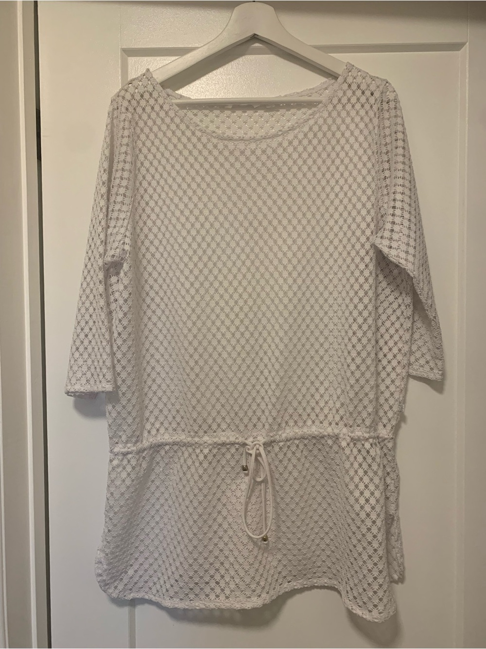 La Vie En Rose Aqua Large White Crochet Swim Cover-Up Tunic